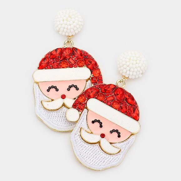 Jewelry - RED AND WHITE HAPPY SANTA CLAUS FACE CHRISTMAN HOLIDAY DANGLE EARRINGS